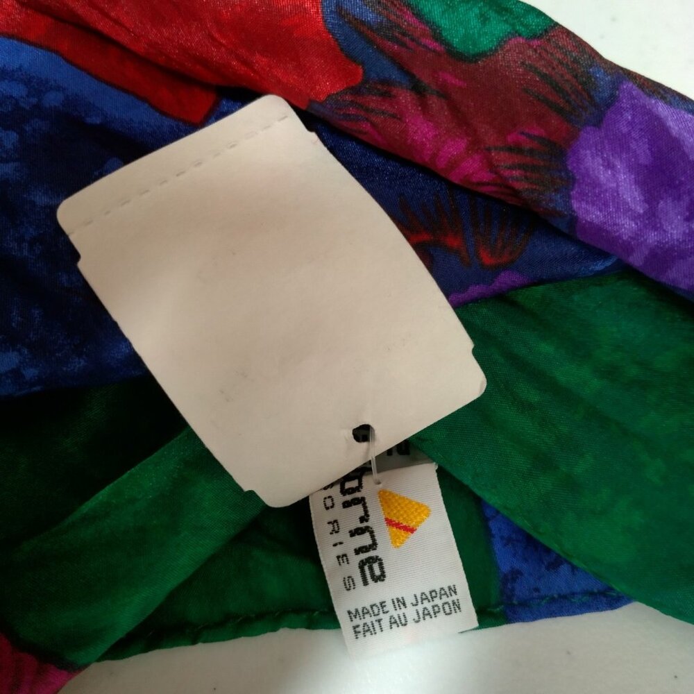 Vintage 1990s Liz Claiborne Silk Scarf Bold Colorful Flowers Rectangle 10x52" - Picture 8 of 13